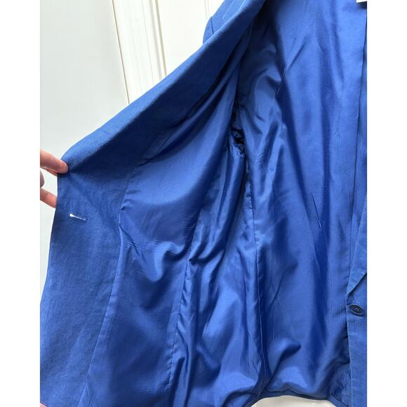VTG Talbots Petites Irish Linen Blazer Royal Blue Lined Pockets Women’s 14P - Picture 4 of 8